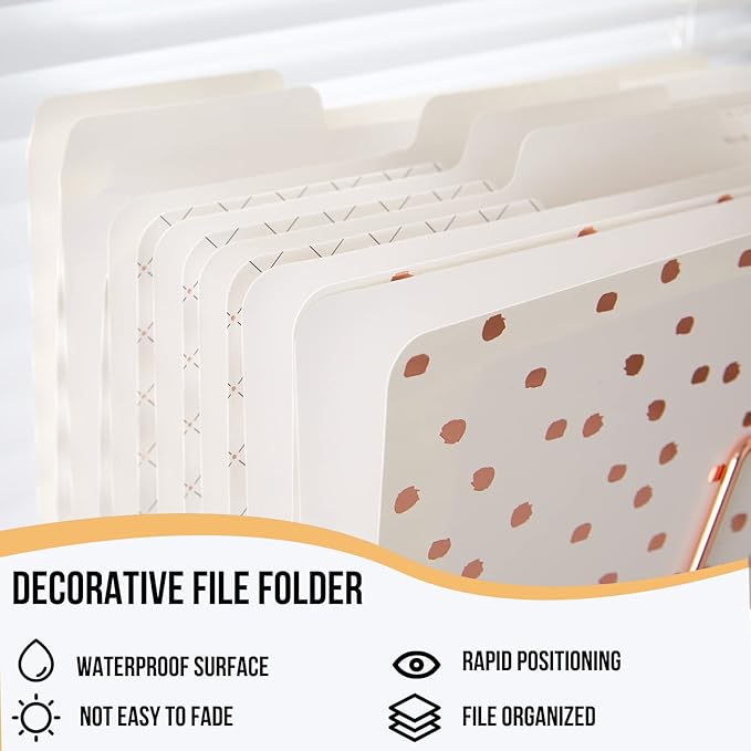 Y YOMA 12 Pack Rose Gold File Folders Letter Size Decorative File Folder Cute Pretty Colored Heavyweight Filing Folder Office Supplies File Organizers for Office School Home Desktop with 1/3-Cut Tab