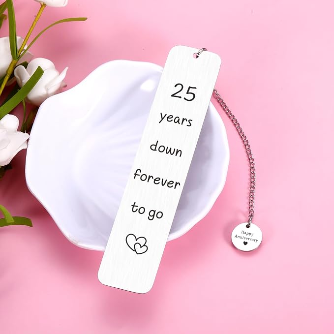 25 Year Anniversary Silver Gifts for Him/Her, 25th Wedding Anniversary for Wife Husband - Silver Anniversary Bookmark for Women Men Couples