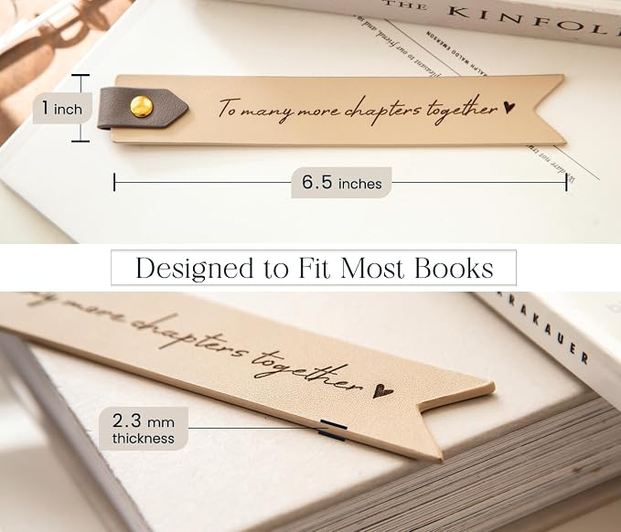 Engraved Leather Bookmark in Cream - to Many More Chapters Together, Romantic Gift for Book Lovers on Anniversary, Wedding Favor