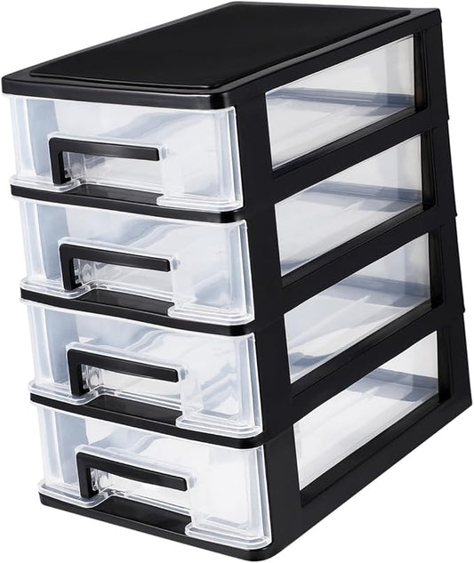 Plastic Drawers - 4 Layer Small Desktop Organizer with Transparent Drawers for Home, Office, Stationery, Jewelry and Cosmetics