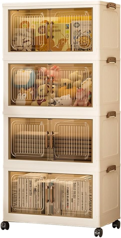 Thick Foldable Storage Bins with Wheels, Closet Organizers with Lid, Multi-Layer Stackable Organizer for Living Room, Bedroom, Kitchen, Office, Dorm