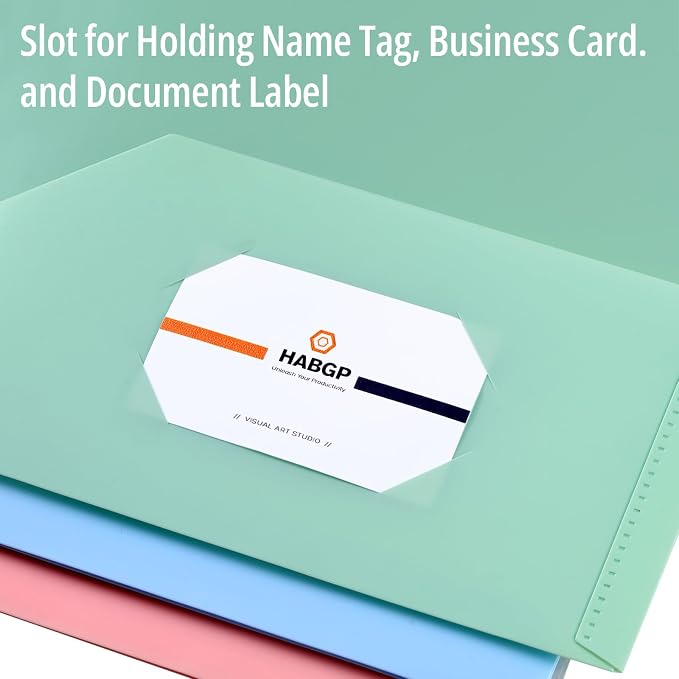 12 Pack Colored File Folders with Pockets and Business Card Holder, Pastel Decorative Pocket Folders for Documents, Cute Plastic Folders for Filing Cabinet, School, Office, Resume Portfolio