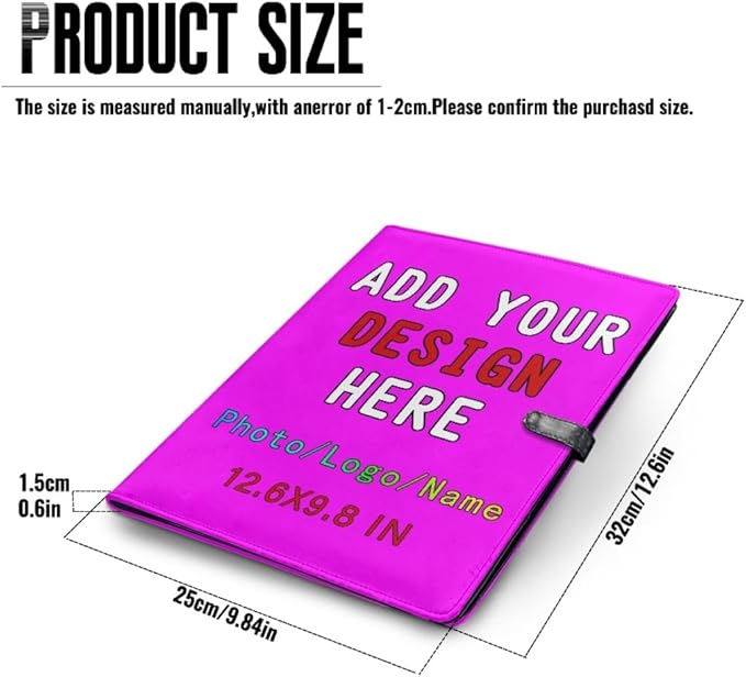 Personalized Padfolio Clipboard Folder Add Your Own Logo Text Text, Custom Leather Portfolio for Men Women with A4 Size Clip Board, Fuchsia
