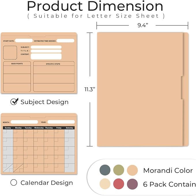 Y YOMA 6 Pack File Folder Jackets Letter Size Paper Pocket File Folder with Reinforced Straight-Cut Tab Pre-Printed Job Folders No Expansion Organizer for Office, Assorted Colors, Project Design