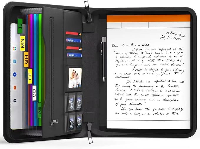 JUNDUN Business Padfolio with 7 Pockets File Folder,Upgraded Material Fireproof Portfolio Folder with Zipper,Professional Portfolio Organizer for 10.1 inch Tablet,F37001V