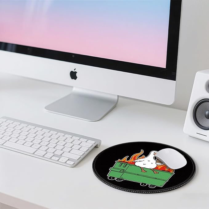 Gctriki Funny Goose Mouse Pad - 8.6 Inch Round Non-Slip Office Desk Mat, Cute Humorous Gift for Coworkers Boss, Premium Stitched Washable Mousepad for Computer Laptop Office Desk Accessories