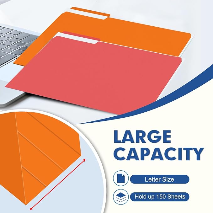 File Folder, PANDRI 220 Pack Colored File Folder, 1/3 Cut Tab, Letter Size, Assorted 12 Colors Filing Folder for Office School Business