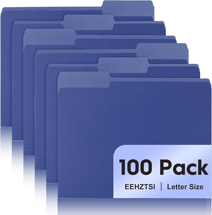 100-Pack Color File Folders, 1/3 Cut Tab, Letter Size Manilla Folder for School/Office/Classroom, Blue