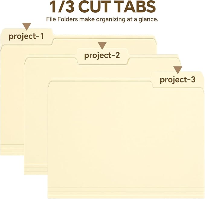 File Folders,21 Pack Manilla Folders 8.5x11,1/3 Cut Tabs Manila File Folders Letter Size for Easy Labeling and Organization,Vanilla Folders Great for Documents Home School Classroom Office Supplies