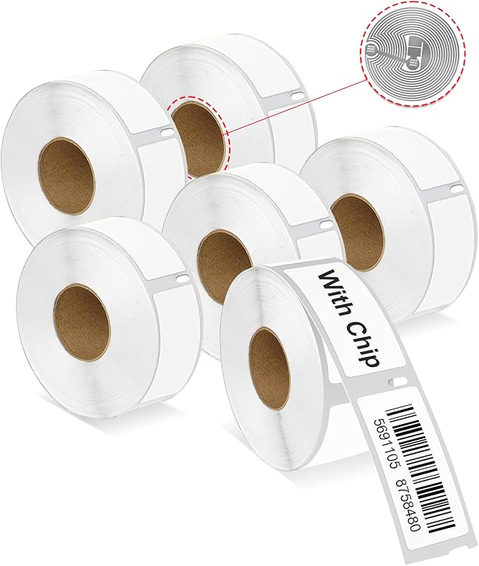 RGiNK for 30336 Labels (with RFID Chip) Compatible Replacement for DYMO 550 Labels (1" x 2-1/8") Inventory Stickers Work with DYMO Labelwriter 550 5XL Labelwriter 450 4XL [6 Rolls, 3000 Tags]