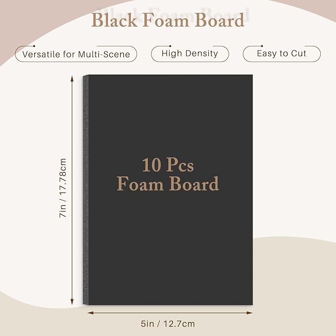 AUEAR, 10 Pack 5x7 Black Foam Boards, Foam Core Poster Board for Display, Mounting, Print, Presentation and Projects, 3/16'' Thick