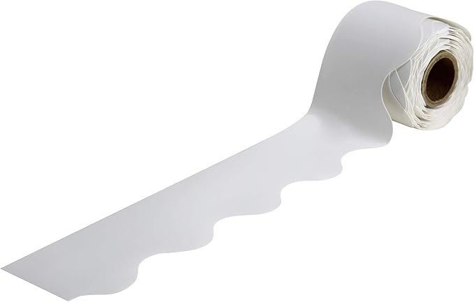 Carson Dellosa 36Ft of White Bulletin Board Borders, 1 Roll of Scalloped Trim for Rolling Whiteboard, Cork and Posterboard, Office Decorations, and Classroom Decor