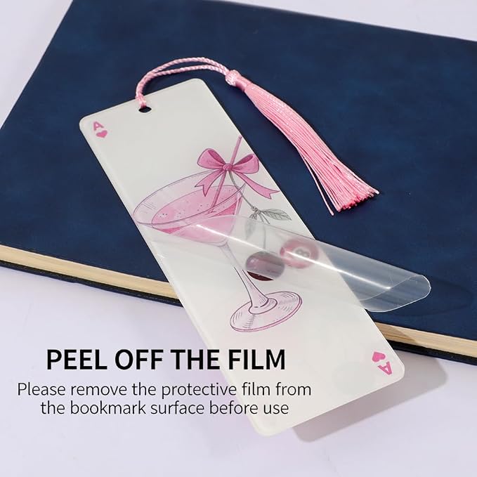 3 Pack Coquette Cherry Bookmarks Set, Cute Girly Acrylic Book Marks with Tassels, Funny Book Lover Gifts for Women (3PCS-Pink)