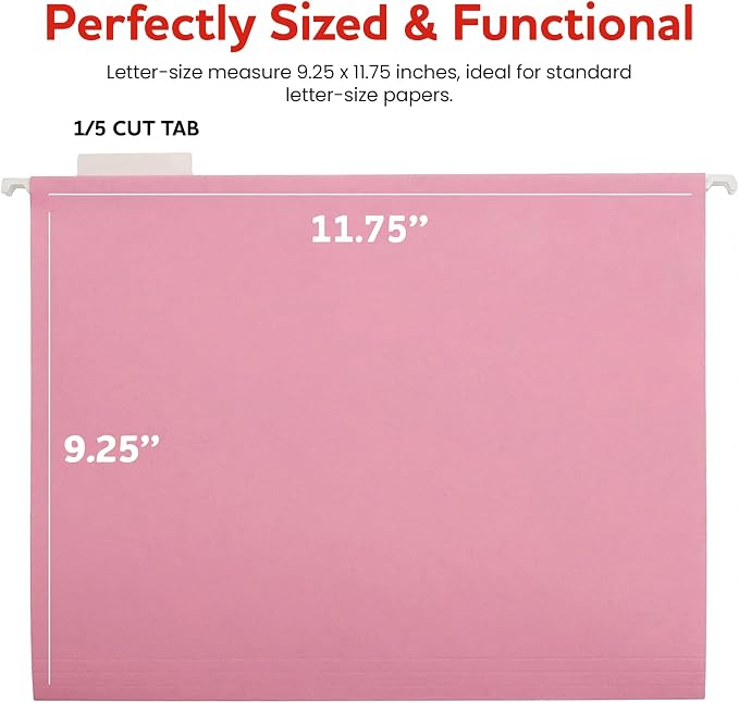 Pink Hanging File Folders – 8 Pack, Letter Size File Organization Folders for Home, Office, School & Filing Cabinets