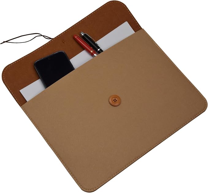 A4 Document Holder Felt File Folder Paper Portfolio Case Letter Envelope Folders with String Tie Closure (2, Brown&Khaki)