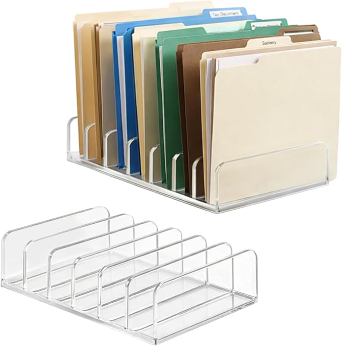 2 Pcs Acrylic File Organizer,7 Slots Desktop File Sorter Organizer,Paper Organizer for Desk,Workspace Organizers for Office,Home,School