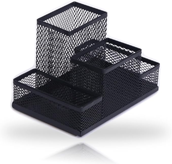 Desk Organizer Desktop Mesh Pen Pencil Holder Caddy with 4 Compartments, Office Home School Classroom Accessories Cool Supplies