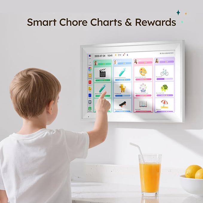15.6-Inch Smart Digital Calendar & Chore Chart, 1080P Touchscreen Family Planner with Meal Planner & Reward System, Desk & Wall Mountable (White)