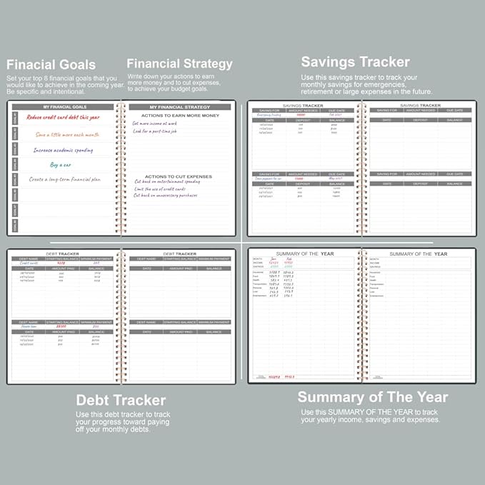 Budget Planner - 8" x 9.5" Monthly Budget Book with Expense Tracker Notebook, 2026 Budgeting Book and Financial Planner to Control Your Money. Large Size, PU Leather, Black