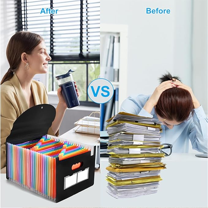 13 Pockets Accordion File Organizer 2 Packs Desktop Expanding File Folders with Colorful tabs for Paper Receipts, Bills&Taxes Organizer, Letter/A4 Size Document Holder for School, Office, Home