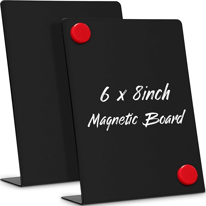 Fainne 2 Pcs Magnetic Bulletin Board with Easel Stand Mini Black Magnet Metal Tabletop Memo Display Board for Back to School Menu Table Office Supplies (6 x 8 Inches)