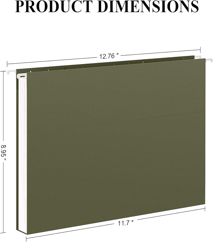 ViVin Hanging File Folders, 1/5-Cut Adjustable Tabs with 24 Per Box, 24 Pack Letter Size Hanging File Folders, Designed for Office Home School Filing Cabinet(Green)