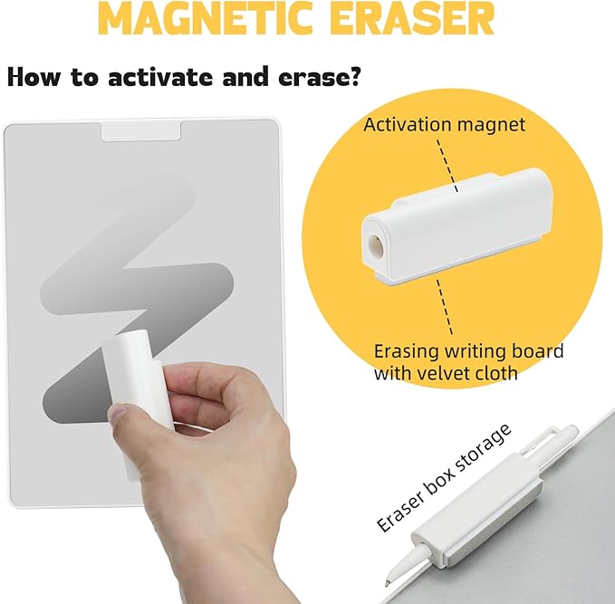 9.5”×7”Magnetic Writing Board, Ink-Free Reusable Desktop Notepad with Magnetic Stylus & Eraser : Thin Rigid Pad for Drawing, Handwriting Practice & Office Memos
