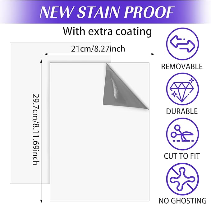 Qianyu 2 Pcs Dry Erase Board Sticker 8.3'' x 11.7'' Whiteboard Sticker Self-Stick Dry Erase Sheets Wallpaper Peel Stick New Stain Proof Dry Erase Stickers for Wall Desk Refrigerator Door Locker