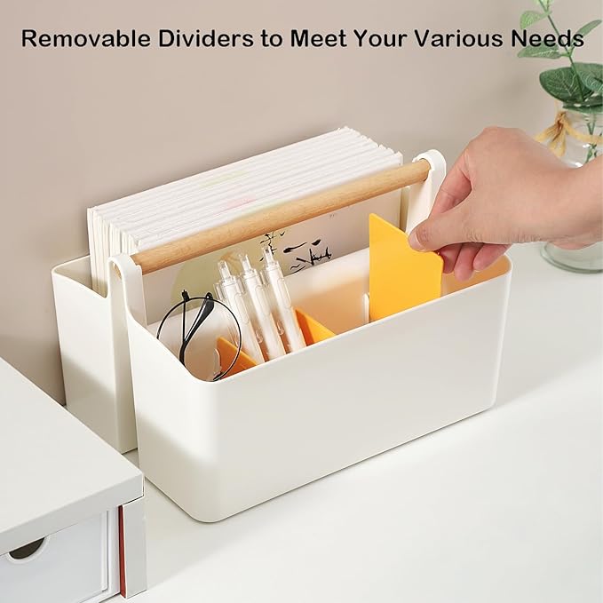 Desk Organizer, Pen Holder, Marker organizer with 8 Compartments - Portable Plastic Pencil Storage Box for Office Supplies, Art Materials, Home Organization (White Large)