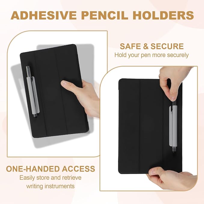 PATIKIL 3 Pcs Adhesive Pencil Holders, 105mm Long Universal Pencil Clip Silicone Pen Holder Office Pen Organizer for Desk Wall Clipboard Notebook Tablet Case Stylus, Black/White/Grey