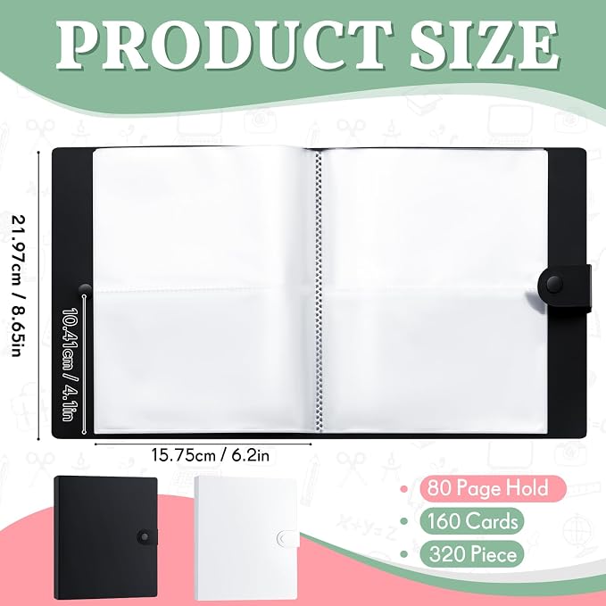 Geyee 2 Pcs 4 x 6 Inch Index Card Holder Binder Note Book Recipe Card Organizer Pouches Clear Plastic Sleeves Flashcard Filing Products with Divider for Office, Total 160 Page, Hold 320 Piece
