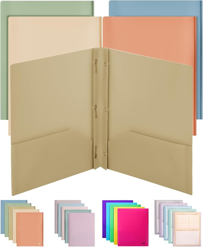 Mr. Pen- Plastic Folders with Pockets and Prong, 5 Pack, Vintage Colors, Pocket Folders, Folders with Prongs, File Folders with Fasteners, 2 Pocket Folder, Folder with Pocket