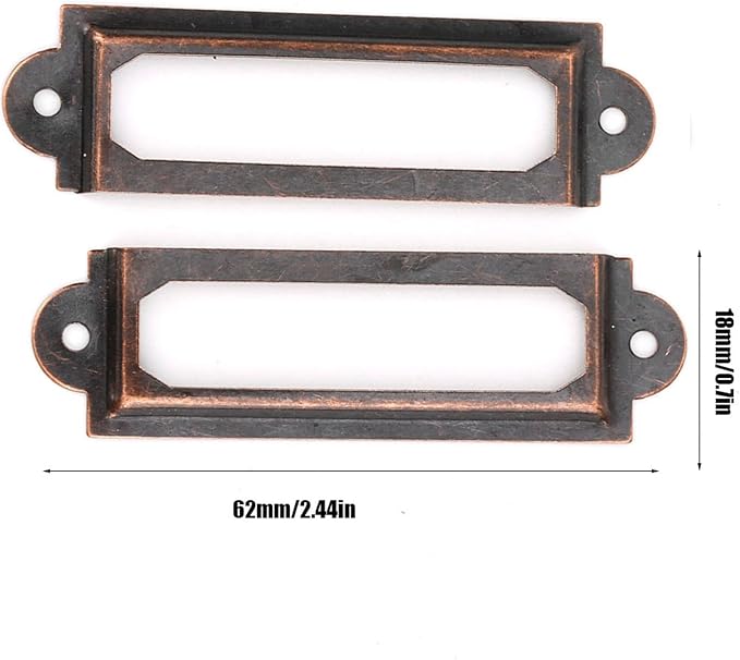 20PCS Metal Drawer Label Holders, Retro Exquisite File Cabinet Label Frames Card Tag Label Holder with Screws for Office Drawers Shelves (Reddish Bronze Color)