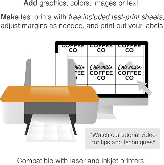 ChromaLabel 2.75 x 2.75 Inch Printable Labels, Compatible with Laser and Inkjet Printers, 12 Labels per Sheet, 50 Sheets, 600 Pack