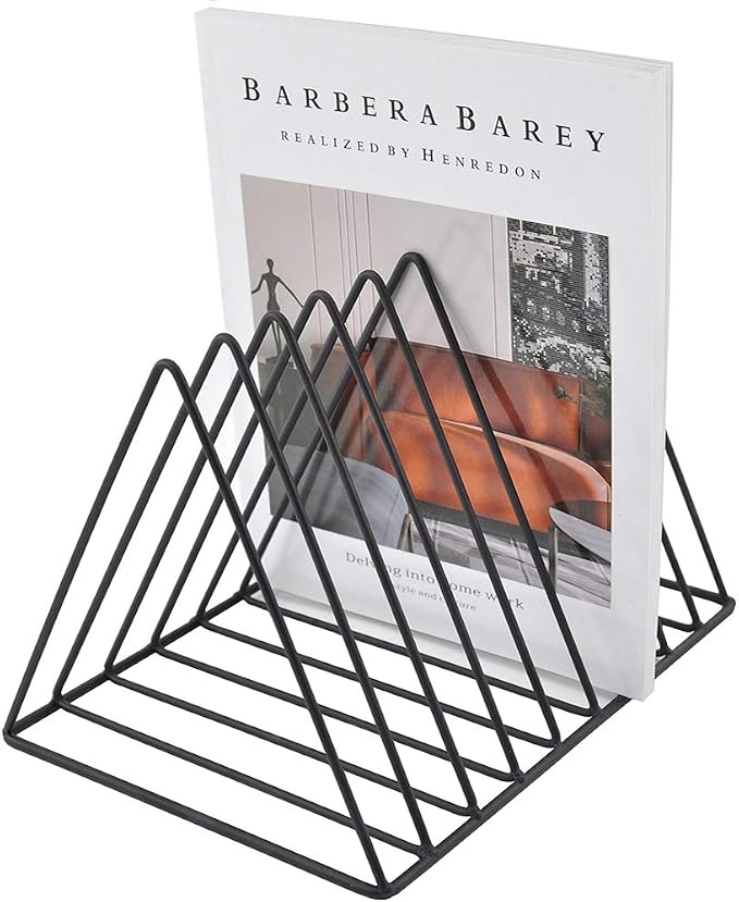 EASEPRES 9 Slot Magazine Rack Book Record Holder, Desktop Iron Storage Rack Bookshelf Multifunction Triangle File Organizer Sorter for Decor Home Office, Black Pack of 2
