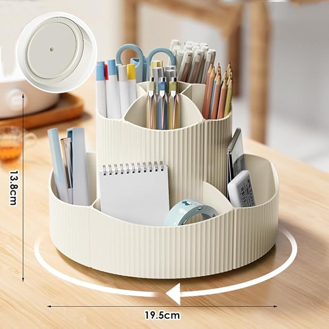 Desk Organizer, 11 Slots 360-Degree Rotating Pencil Pen Holder for Desk, Desktop Storage Pen Organizers Stationery Supplies, Art Supply Storage Box Caddy for Office, Home (Beige)