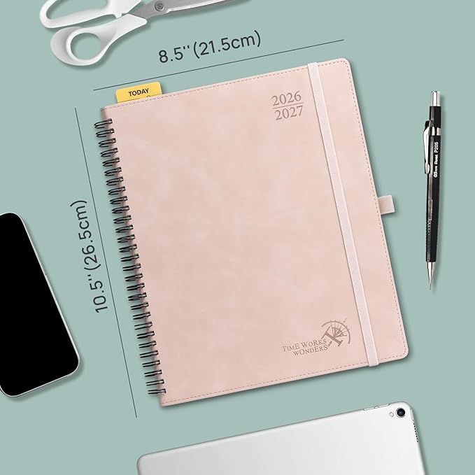 POPRUN Weekly Planner 2026-2027 (July 26-June 27), Large-8.5" x 10.5", Academic Agenda 2026-2027 Calendar Notebook Planner for School, College, Spiral Leather Softcover, 100GSM - Petrol Green