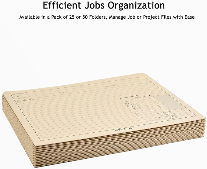 Job Folders Manila File Jackets, Heavy Duty, Preprinted, 50 Folders