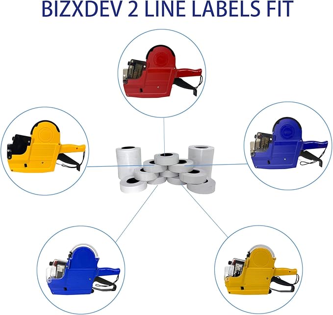 2 Line White Labels 20 Rolls 8000 Blank Price Date Labels with 3 Ink Rolls for BIZXDEV and Most 2 Line Price Guns
