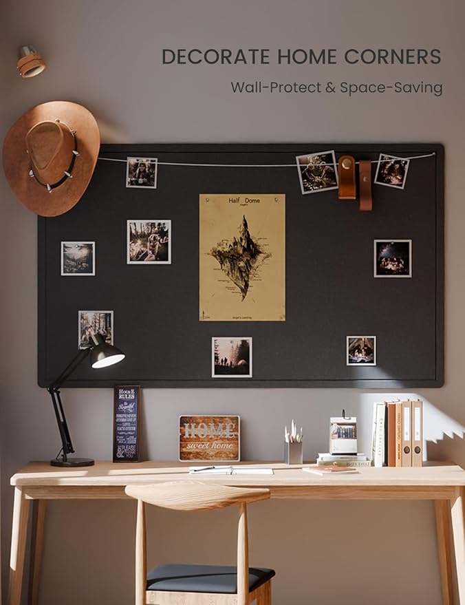 Fluxnara Bulletin Board,Cork Board Alternative with Safe Removable Adhesive Tabs, Foldable Felt Pin Board for Home Office, Classroom, Bedroom,Entryway for Walls (Black, 59 x 35.4 inches)