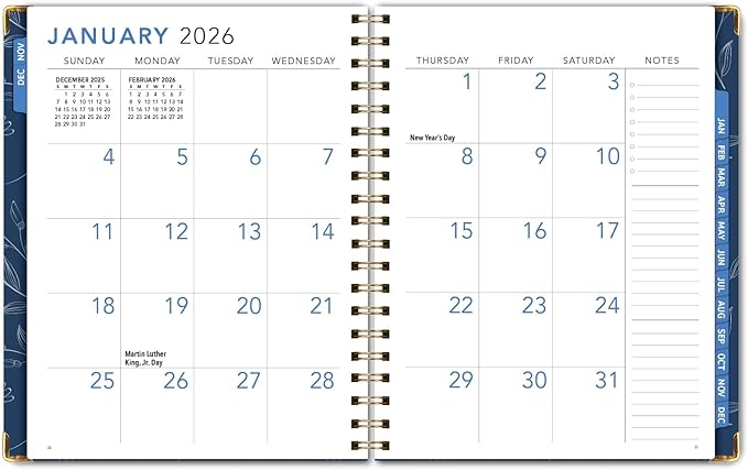 LARGE PRINT HARDCOVER 2026 Planner, 8.5"x11": 14 Months (November 2025 - December 2026), Daily Weekly Monthly Planner, Yearly Agenda, Bookmark, Pocket Folder and Sticky Note Set (Blueberry Vines)