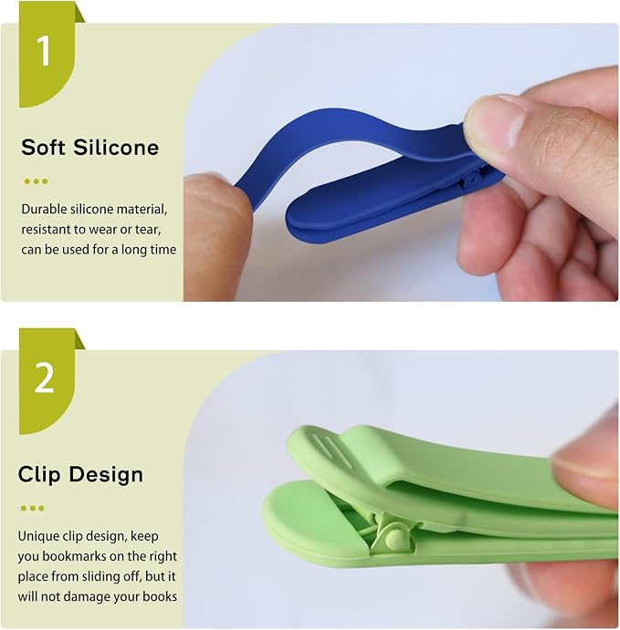 SMUK 6 Pieces Book Page Markers, Unique Silicone Automatic Bookmarks for Women Reading Lovers Men Kids, Book Page Holder Markers Clip Book Marks Reading Accessories Gifts