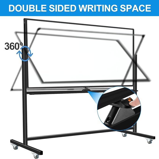Rolling White Board on Wheels 72 X 40, Double-Sided Magnetic Large Rolling Whiteboard Dry Erase Board with Stand, Mobile Standing Whiteboard for Office, Classroom & Home