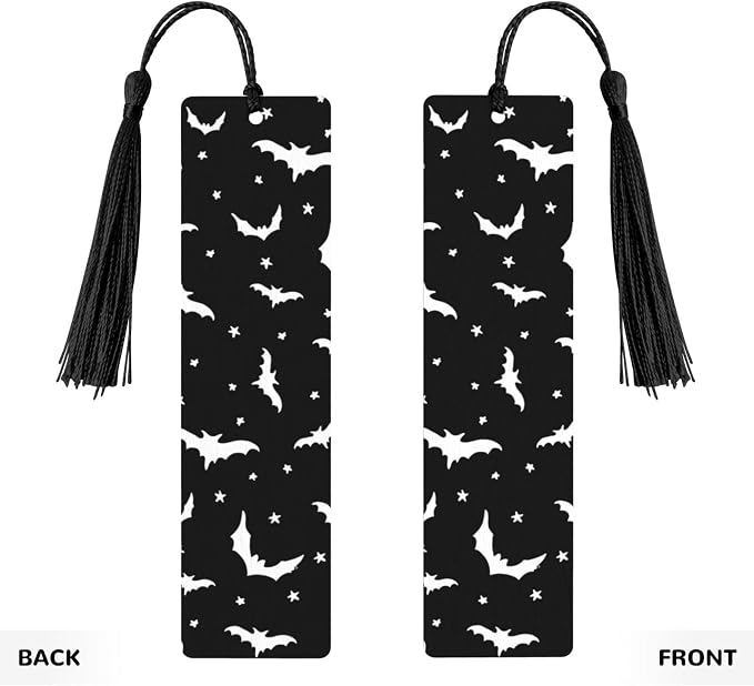 Halloween Bat 5pcs Wood Bookmarks with Tassel for Planner Reading Book Lovers Accessory Readers Men Women 4.6 X 1.2 Inch