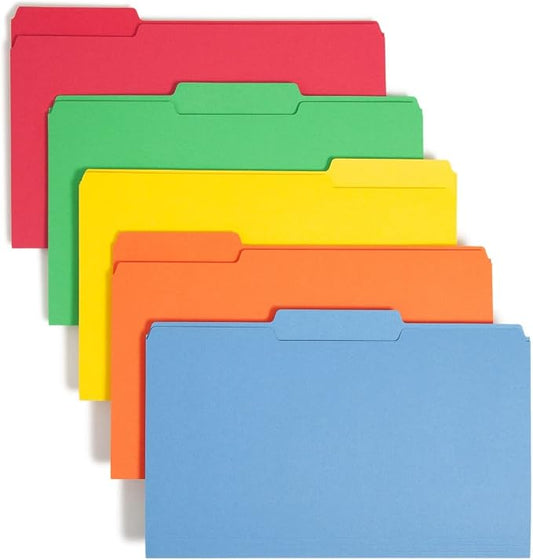 Smead Colored File Folder, 1/3-Cut Tab, Legal Size, Assorted Colors, 100 per Box (16943)