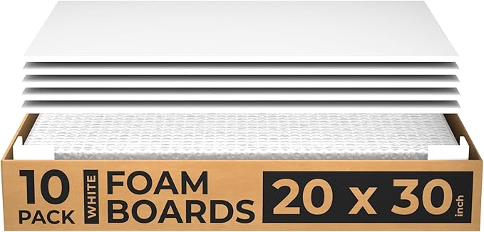 White Foam Board 20”x30”x0.18” (4.7mm) Thick Foam Core Board Large Foam Poster Board for Painting Displaying and Craft Projects (10 Pack)