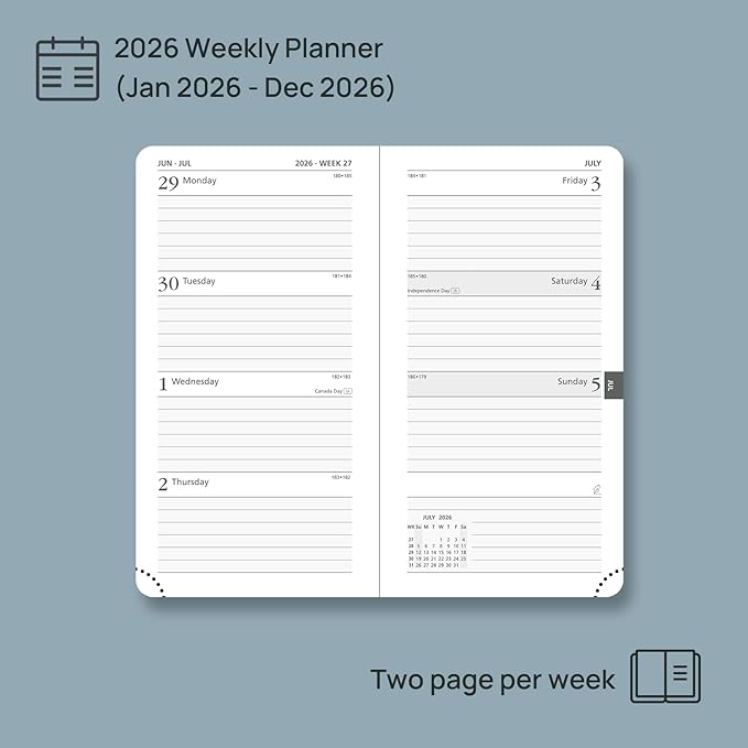 POPRUN 2026 Pocket Calendar Planner (Mini Size-3.5" x 6.5" Hardcover),12 Months (Jan. - Dec. 2026) - Small Planner Weekly and Monthly for Purse with Pen Holder, Storage Pocket - Light Pink