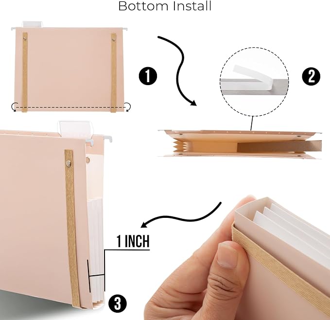 Y YOMA 6 Pack Extra Capacity Hanging File Folders with Handle Letter Size Accordion Decorative Reinforced File Folder Cute Colored Expandable Portable Folder with 1/5-Cut Adjustable Tabs, Coco Mocha