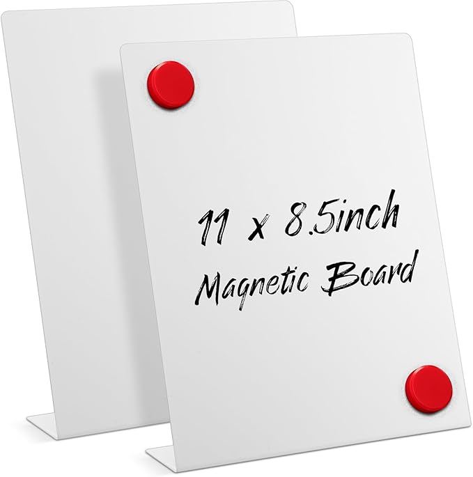 Fainne 2 Pcs Magnetic Bulletin Board with Easel Stand Mini Magnet Metal Tabletop Memo Display Board for Back to School Menu Table Office Supplies (White,11 x 8.5 Inches)