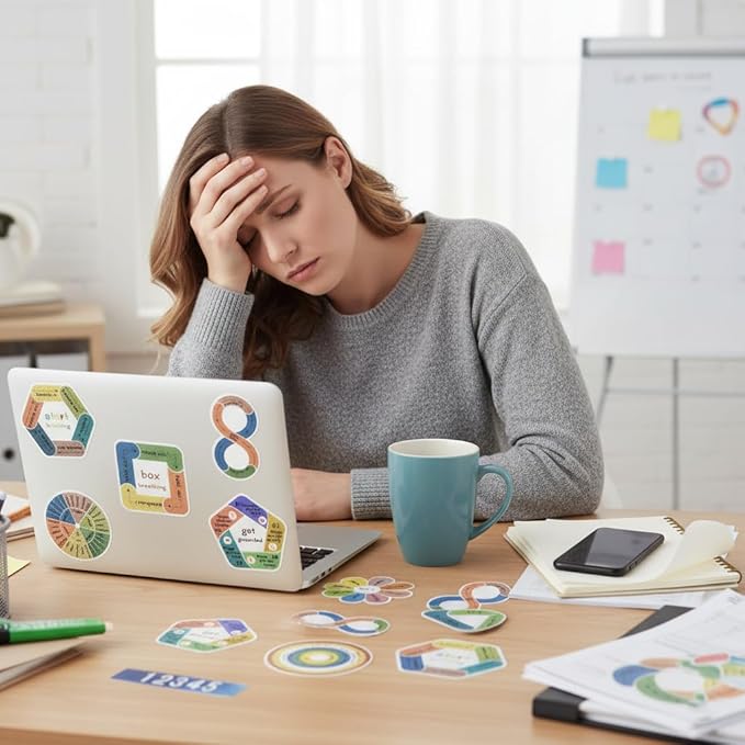 20PCS Sensory Stickers for Anxiety Relief & Mindfulness,Boho Breathing Calm Strips & Textured Fidget Stickers for Mood,Desk Fidget Tools for Classroom, Office & Mental Health